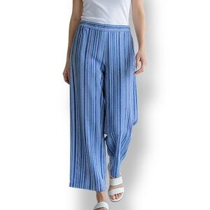4/$20 Isaac Mizrahi Blue Striped Linen-Blend Straight Leg Pants - Medium